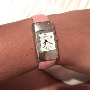 TRENDZ Pink Faux Alligator Print Adjustable Cuff Watch